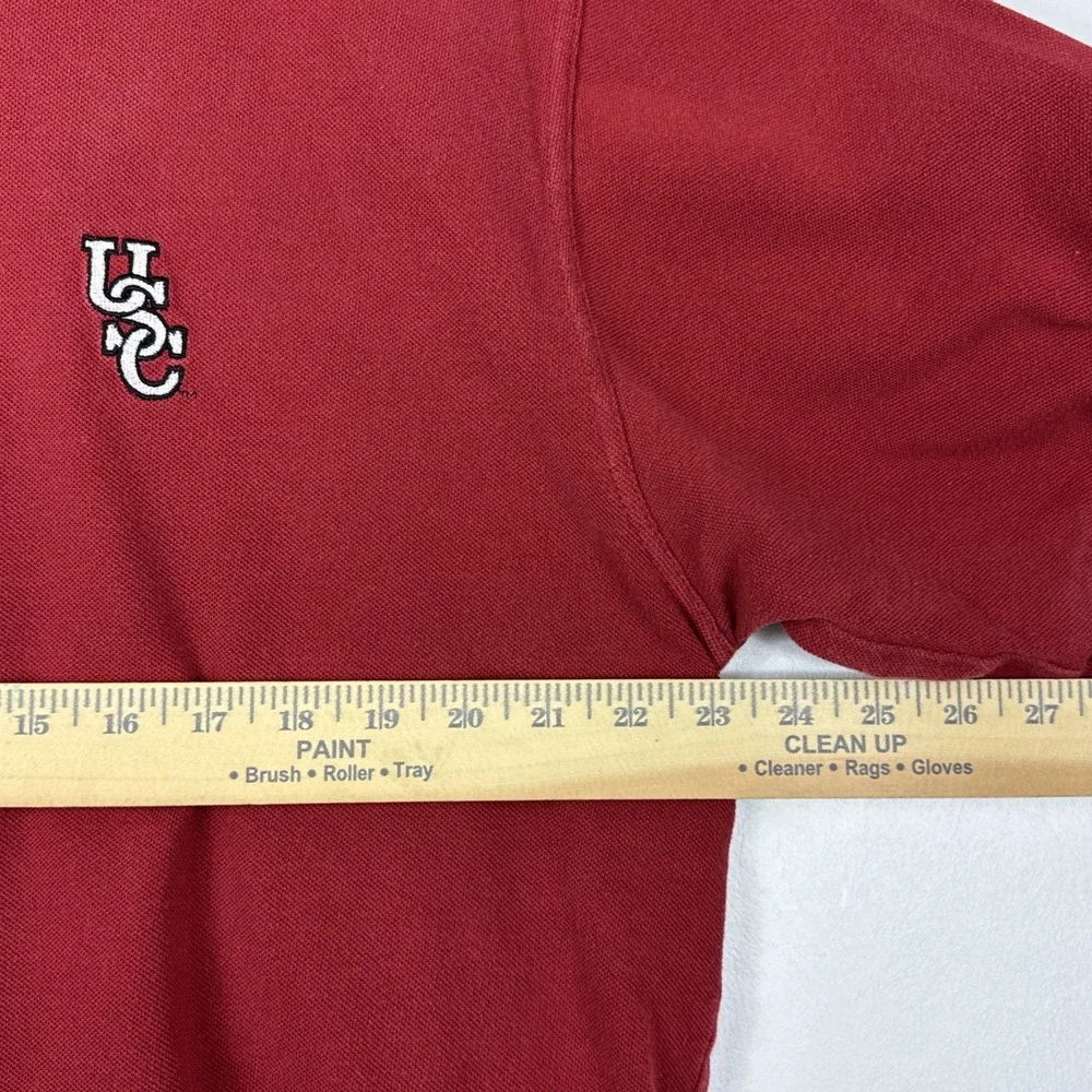 Vintage 90s Nike Team USC Polo Shirt Men XL Red Short Sleeve 100% Cotton Collage